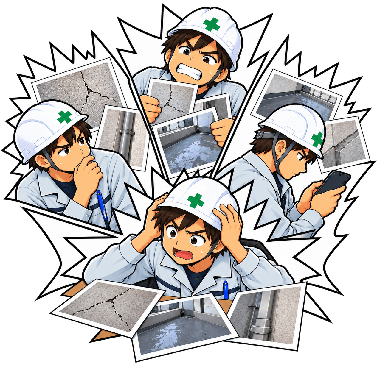 現場作業員が登場するコミック風イラスト